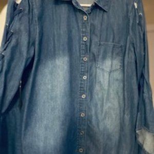 DG2 Blue Jeans Top with braided and ties on sleeves